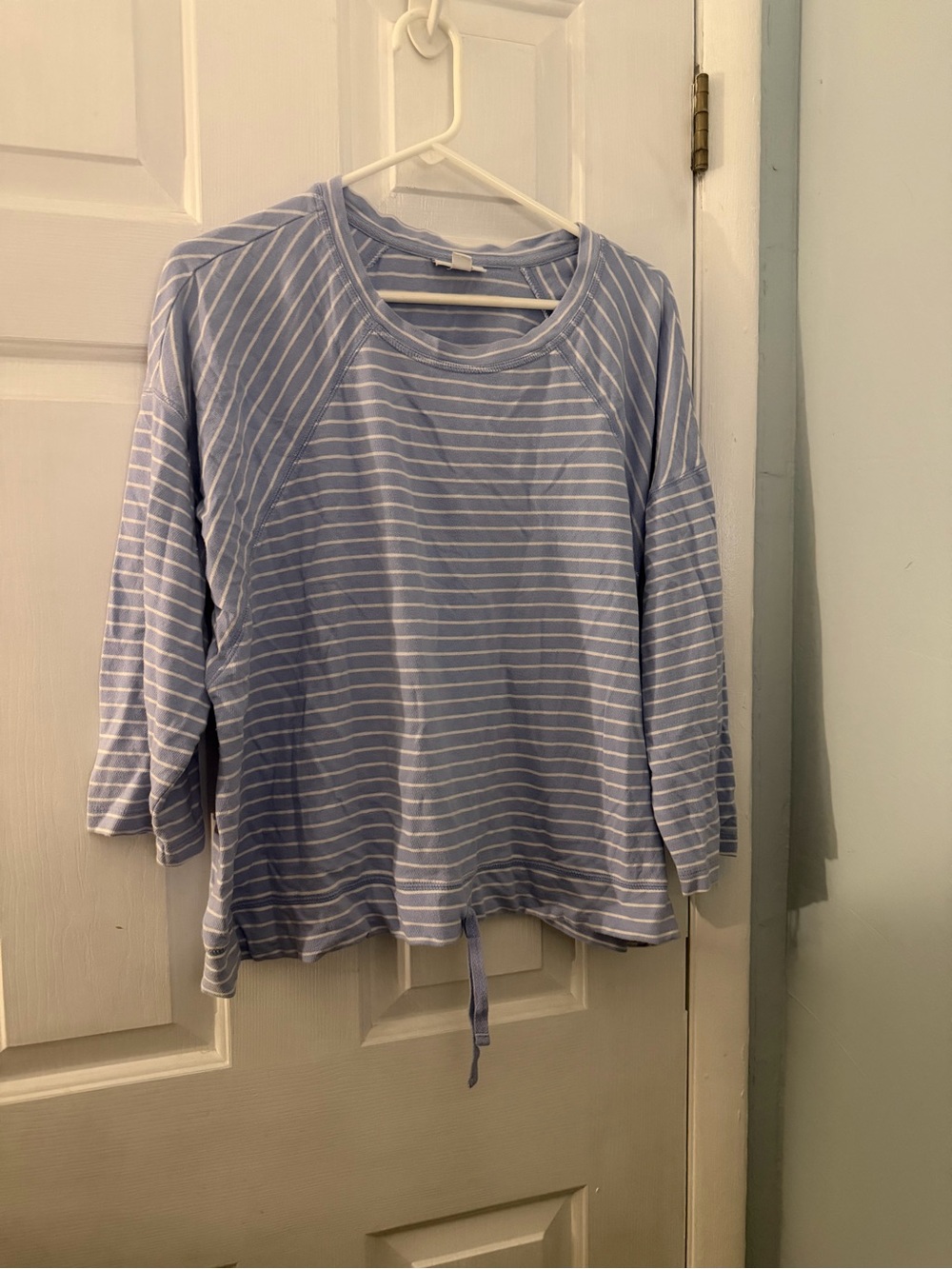 J.Jill XL Petite Blue White Striped Cotton Drawstring Hem Top
